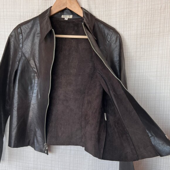 Vintage Dark Brown Fitted Leather Jacket Distressed Rare Buzz 18 Celeb Y… - Picture 7 of 17